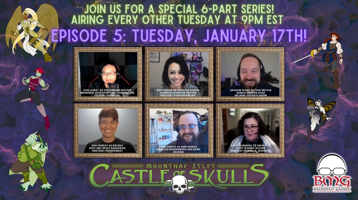 baldmangames's tweet photo. Don't forget—tune in TOMORROW night to watch the penultimate episode of our Moonshae Isle #CastleOfSkulls AP series!

We'll have a giveaway in chat, along w/ commentary from cast/crew—come hang out &amp; join the fun!

Show starts at 9pm EST on https://t.co/6f1PewUASj 

#dnd #ttrpgs https://t.co/zdJ0HIDCPo