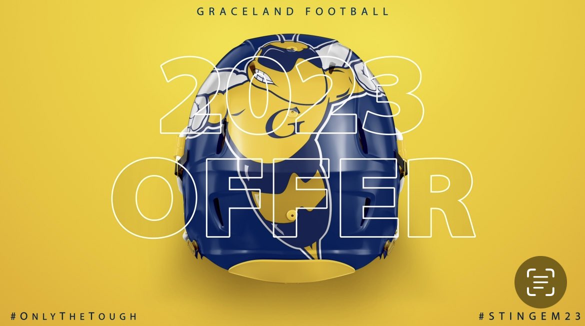 After a great meeting with @CoachRoss_FB I’m very blessed and fortunate to say that I’ve received an official offer to play @GracelandU !#onlythetough 🐝