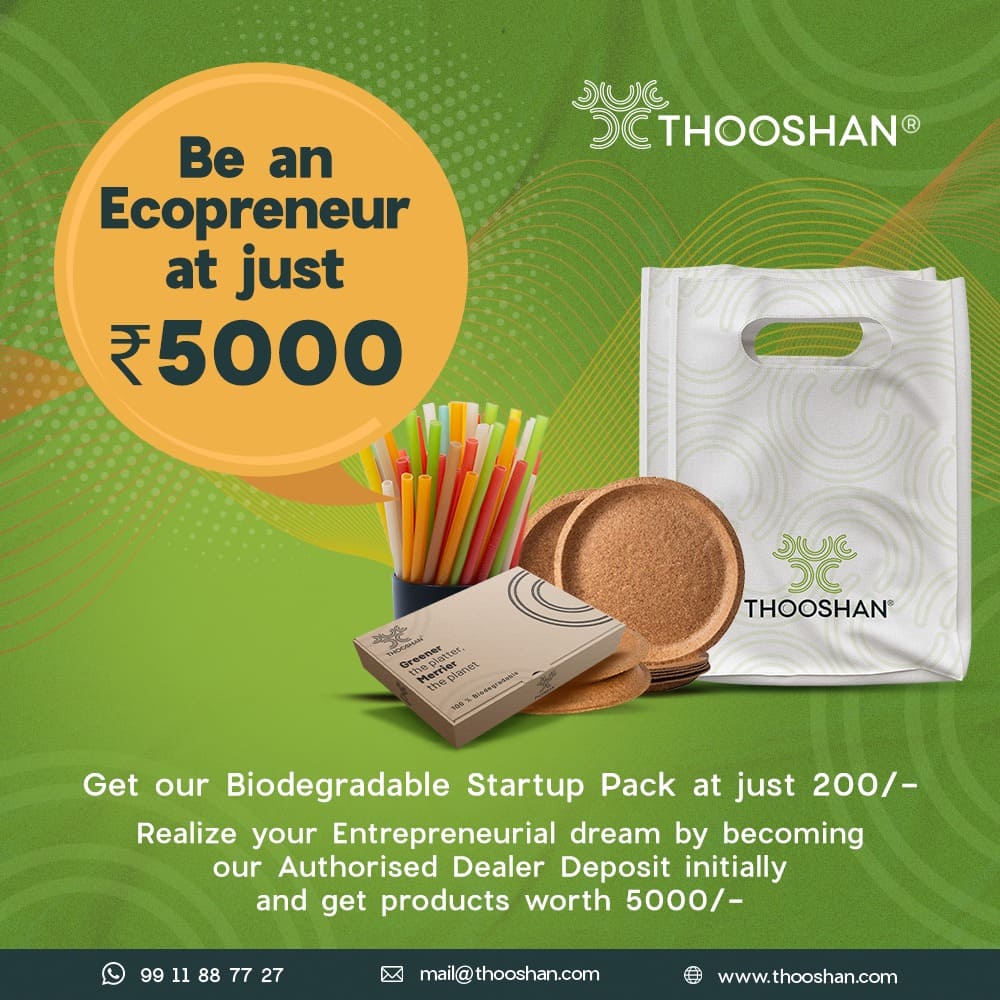 After successful launch in Kerala, we are opening up rest of India. Anyone can start the Change and we would be happy to assist you.
Join our mission against single-use plastic menace and change the way we eat and think about waste
 #change #sustainable #thooshan #single-use