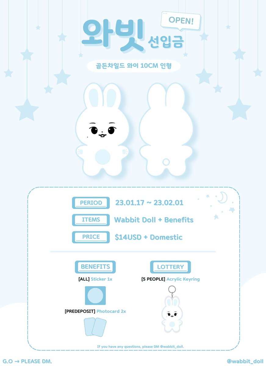 wabbit_doll's tweet photo. 골든차일드 와이 10cm 인형 와빗 🐰

♡。·˚˚· 선입금 OPEN ·˚˚·。♡

🗓️ 기간: 23.01.17 ~ 23.02.01
🔗 KOR: https://t.co/AAbizKtxh1
🔗 ENG: https://t.co/N7bJ1j0l6E

#RT + #FOLLOW 추첨을 통해 한 분께 와빗을 선물로 보내드립니다! 

#골든차일드 #와이 #Y #최성윤 #성윤 https://t.co/gOgl0rokIQ