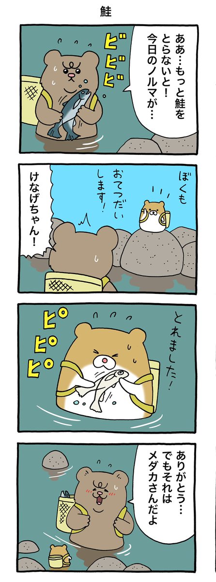 4コマ漫画けなげちゃん「鮭」https://t.co/K03aS6wdIn 