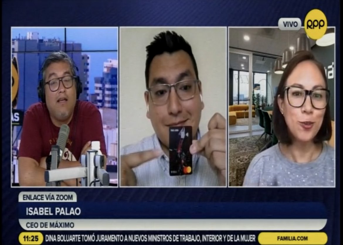 MaximoFintech's tweet photo. Gracias a @RPPNoticias y @jevedel por la entrevista a nuestra CEO @IsabelPalao1  y Jesús Zúñiga de @Mastercard, hablaron sobre el lanzamiento de la #touchcard y los planes de #Maximo en este año 🚀🚀🚀

Puedes ver el video acá 👇👇👇

👉 https://t.co/IW05ZsN1Zu https://t.co/NpSSYY4JdZ