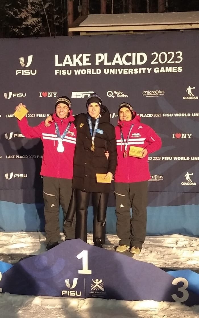KZAmbUS's tweet photo. Kazakhstan 🇰🇿 adds 2nd gold 🥇 to its tally @FISU World Winter University Games @LakePlacid2023! 
This time Danil Vassilyev was the best in Ski Jumping. Great job! Keep it up #KazTeam https://t.co/39kQy6cCo6