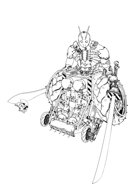 ⑤アナログ線画をPCに取り込み合体→デジタルで加筆 ⑥色を塗る ⑦他の部分も同様に……… ⑧できた!  2/3