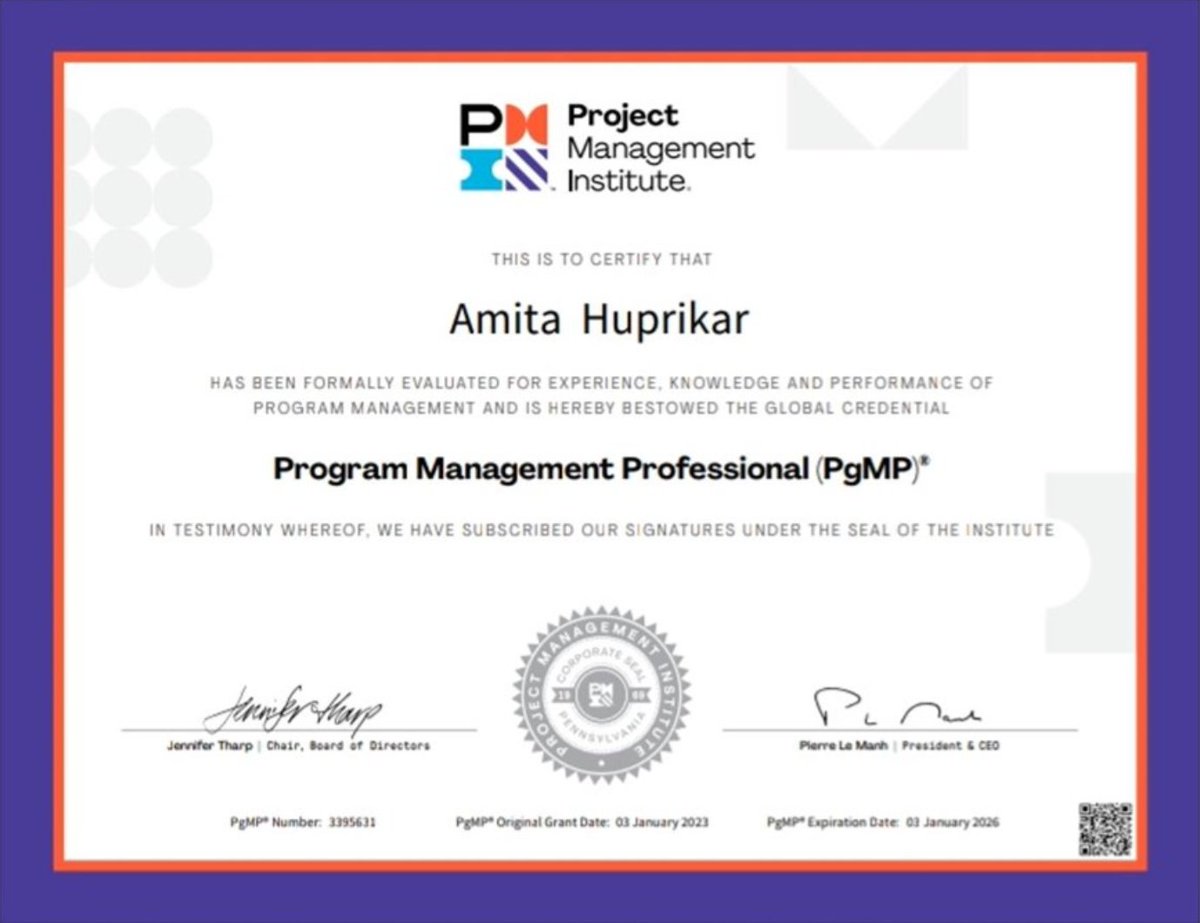 addonskills's tweet image. Join us to congratulate Nishigandha Simant and Amita Huprikar on their #PgMP certification success.
PgMP Aspirants, for any specific queries or more information write to us at support@addonskills.com or WhatsApp at (+91) 787-556-1193
#programmanagement #programstrategy #program
