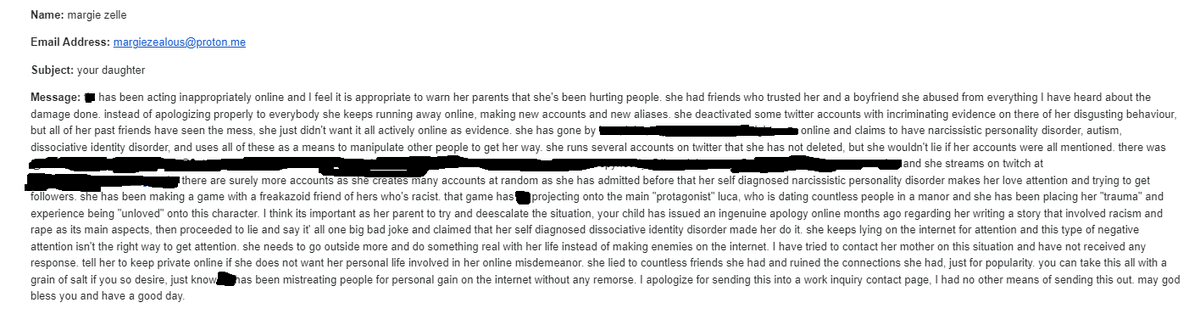 [CWs: stalking, misgendering, mentions of rape and racism]

It's come to my attention that @/Klahasphemy and friends have been harassing his ex since around September/October of 2022. He contacted his ex's employer and parents in an attempt to intimidate him,