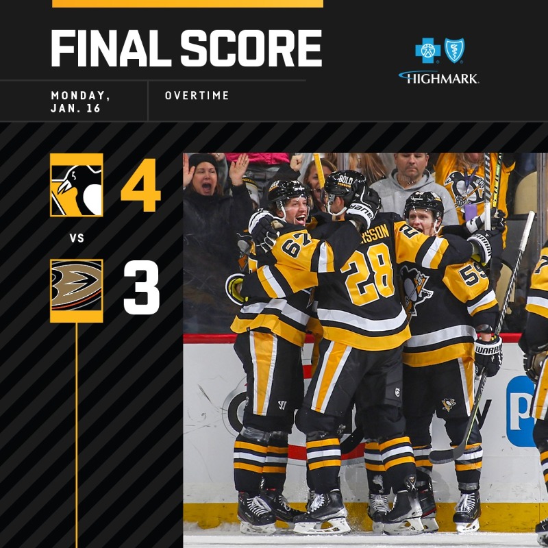 penguins's tweet photo. One of the things that happened tonight: Sidney Crosby’s assist on Guentzel's overtime tally gives the captain 39 career overtime points - the most in NHL history.

You love to see it.