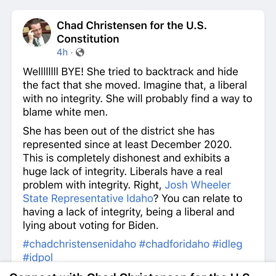 thyberg_s's tweet image. @chadforidaho So bitter, is envious of anyone that is more successful at life than him. Sadly for Chad, he sets a very low bar. Poor guy thinks everything is Josh Wheeler’s fault. Chad will blame his “impotence” (I am joking) on Josh next 😂🤣 #madchad #idleg #idpol #chadlies