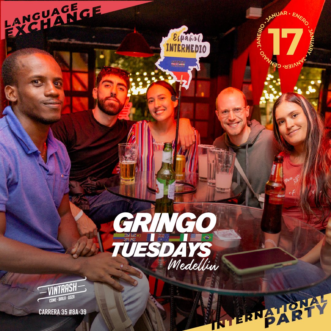 Sé parte de la comunidad #GringoTuesdays 

Practica idiomas con hablantes nativos y disfruta de un ambiente casual para conocer nuevos amigos y acercarte a nuevas culturas. Más info 3114920249

📍BOGOTÁ
📍MEDELLÍN
📍CALI