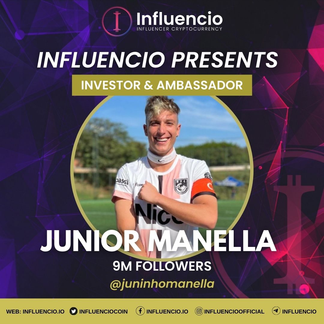 InfluencioCoin's tweet photo. We are so excited to announce our newest  investor &amp; ambassador Junior Manella🔥

Manella is a Brazilian biggest football youtuber with over 9M  followers. We're so glad to have him on board! 🥂

 #DeFi #Influencio #Influence #Influencer #NFT #SocialFi #Metaverse #Web3 https://t.co/e8uHNrAkzK