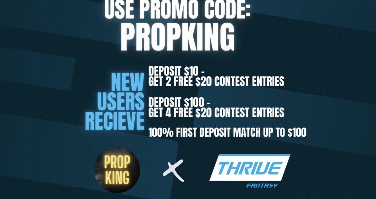 PropPlayz's tweet image. If you missed out on the Brady promo, don’t worry!

Thrive has new promos constantly, so to make sure you don’t miss the next one, use my link below and get a deposit match and free CONTEST entries!!

🫶🫵

thrivefantasy.com/?promo=PROPKING

#GamblingTwitter #DFS #PropUp #NFL #PrizePicks