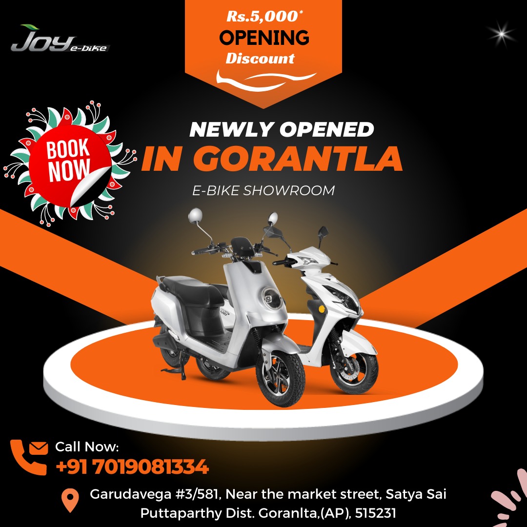GarudaMartIndia's tweet photo. Joy-e bike showroom has started in Gorantla city.
Get Rs. 5000/-* Opening Discount on E-Bike.
Book now: +91 70190 81334
#joyebike #gorantla #newlyopened #openingdiscount #garudavega https://t.co/0Ys2ZUeWD3