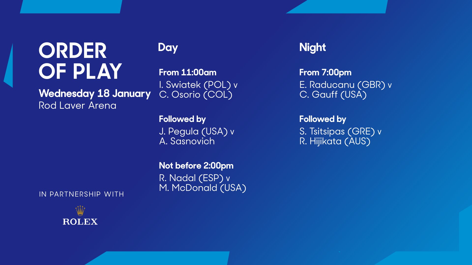 AusOpen on Twitter "Australian Open Order of Play Wednesday 18