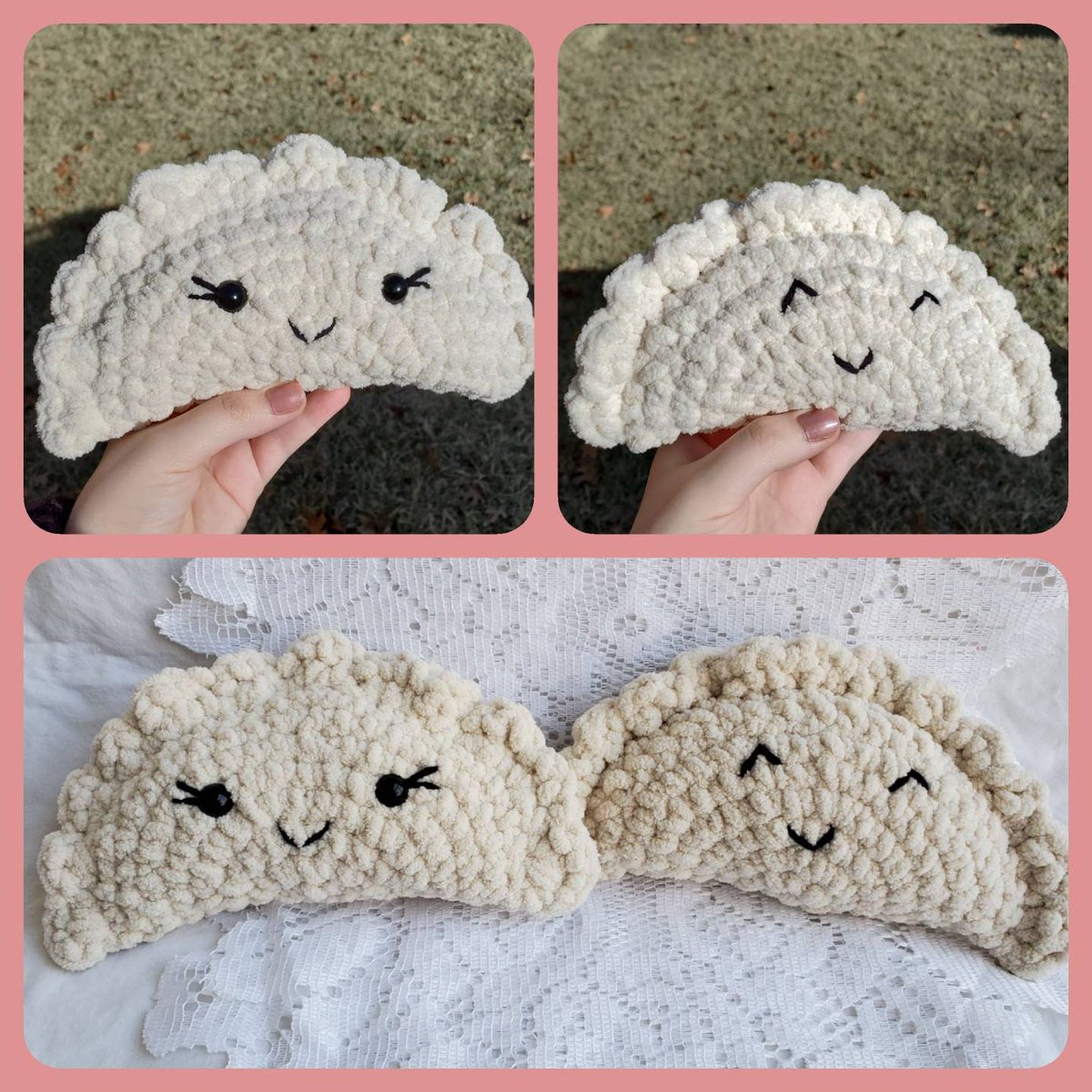 CrochetClayCat's tweet photo. Kawaii Dumpling Crocheted Plushie | Kawaii Food Plush | Empanada Stuffed Animal | Pierogi Squishie https://t.co/XQOvQdMS0v #cutefoodgift #kawaiiplushie #stressedstudent #anxiety https://t.co/NmLMUqilqu