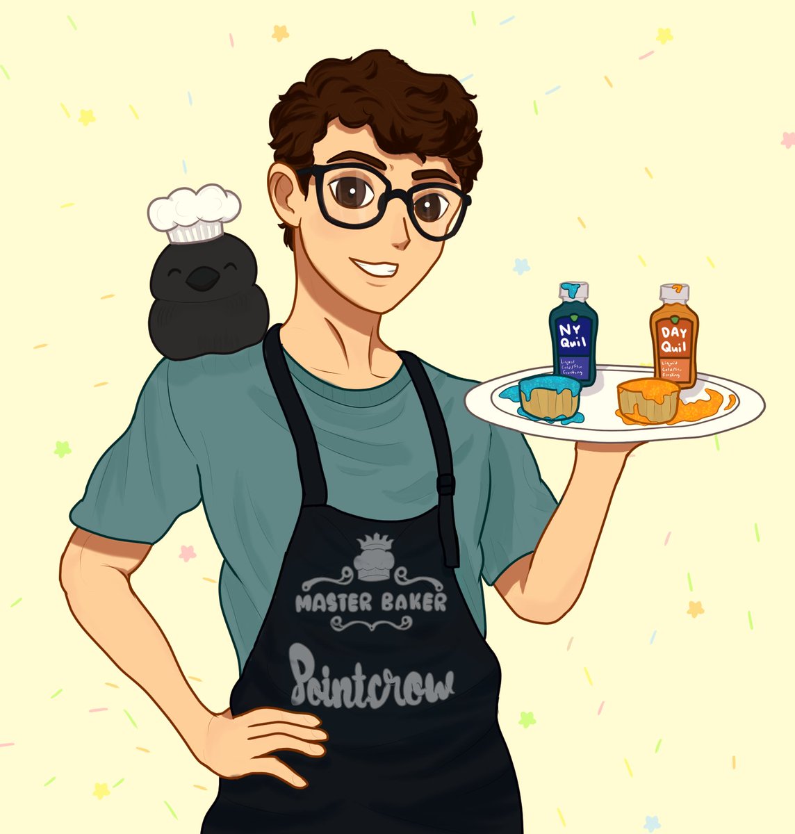 Jayskilling1's tweet photo. Proud of @PointCrow for making it through one round before being eliminated in qt's comptetition. The baking world wasn't prepared for the streamer with a chemical engineering degree https://t.co/FWJ5lTLHmE