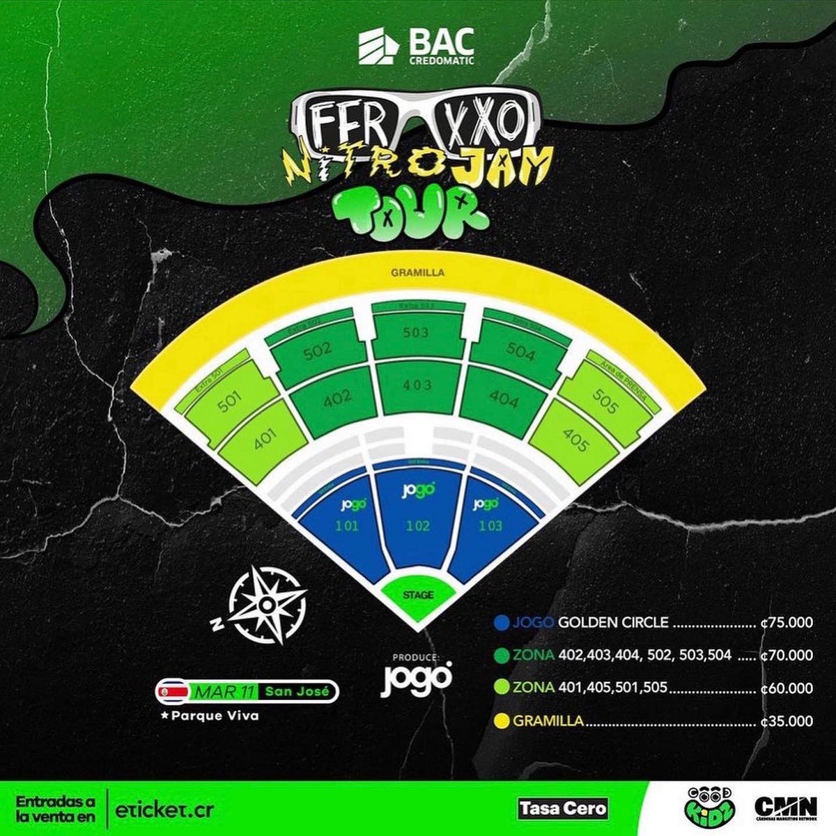 CRdeFiesta's tweet photo. #NitroJamTour ⚡️ @Feid
🇨🇷 Parque Viva 11 de Marzo 2023 💚
#Ferxxo 👓 #MORRR
@JogoMercadeo || @CMNEvents https://t.co/ADNCHk5KvH