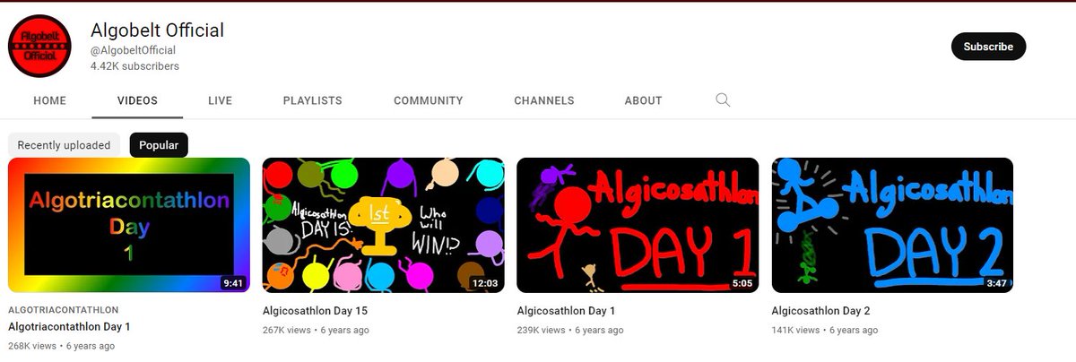 TehAlgobelt's tweet photo. For the first time since February 13, 2017 (2,163 days).
The most viewed video on this channel, Algicosathlon Day 15 has now been officially been overtaken in views, following in a resurge in popularity by Algotriacontathlon Day 1. https://t.co/OmI62E1u5U