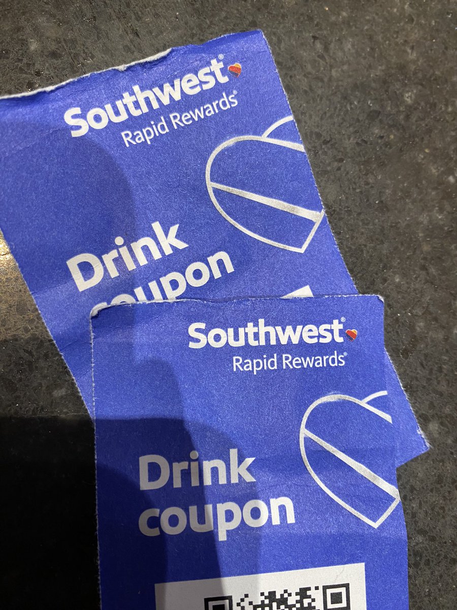 laurencal's tweet photo. Hey @SouthwestAir. Delayed 3 hrs+ in Phoenix tonight. Couldn’t use these on our flight over because bevs weren’t served. Have had to purchase our own in the airport. Also have a long flight ahead and work tomorrow. What can you do to help? #delaysondelays https://t.co/NY6ETUeTh4