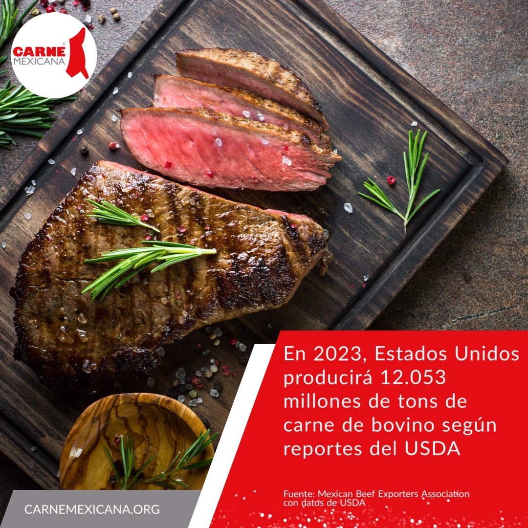 carnemexicana's tweet photo. En 2023, Estados Unidos producirá 12.053 millones de tons de carne de bovino según reportes del USDA #usda #datosdecarne #comercioexterior #economiayfinanzas @USDA @SENASICA @CNOG_MX https://t.co/4PN9WQLZUP