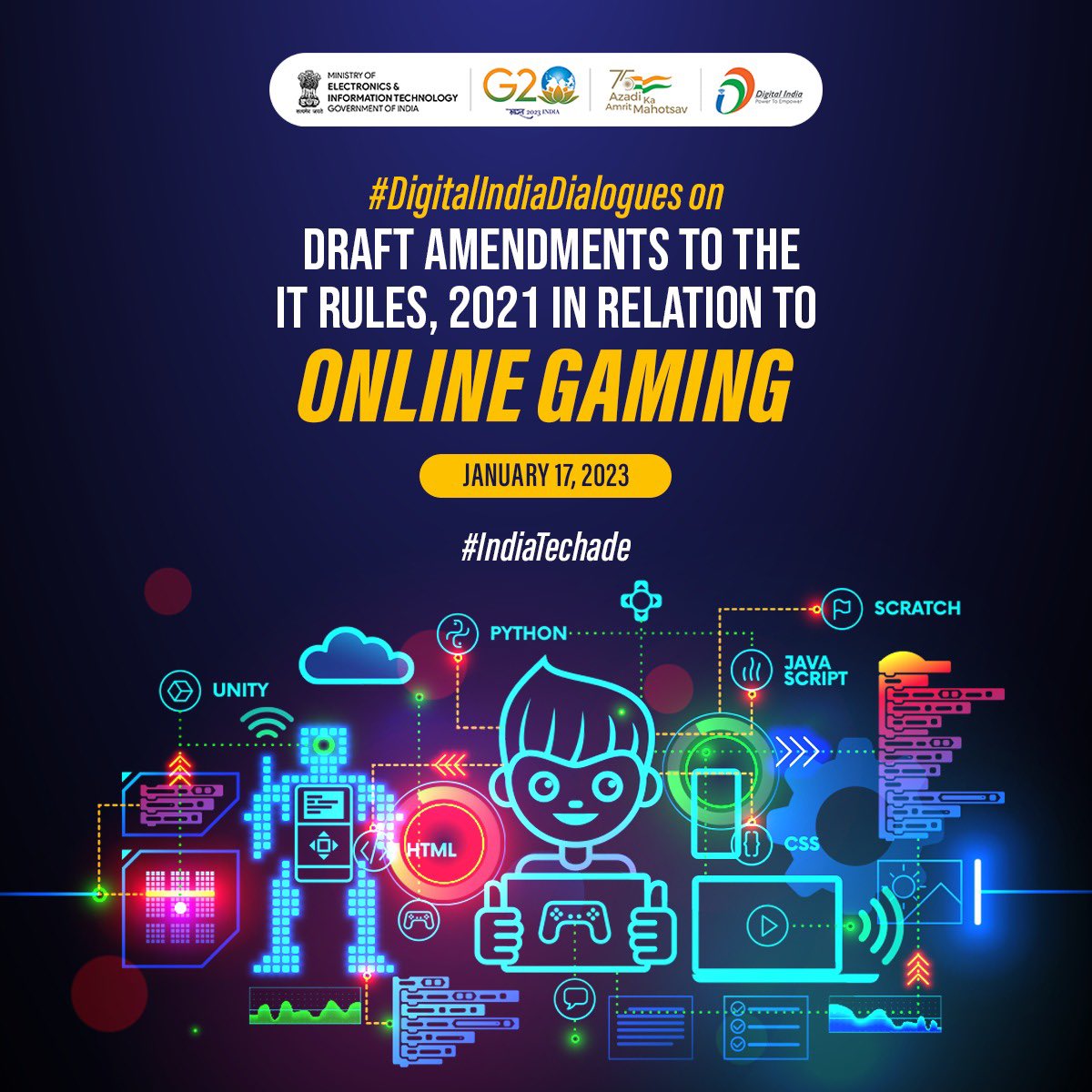_DigitalIndia's tweet image. MoS @Rajeev_GoI to interact with industry stakeholders on draft amendments to the #ITRules2021 in relation to #OnlineGaming
 
🗓️ Jan 17, 2023

#DigitalIndiaDialogues #IndiaTechade