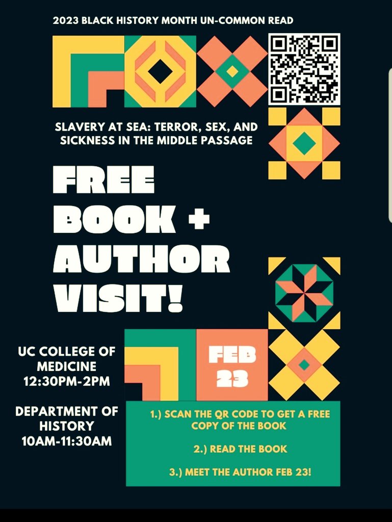 Ecstatic #SlaveryatSea is apart of the @UCincyMedicine #UncommonRead for #BlackHistoryMonth2023! Medical history is being made to inform many @IllinoisPress @WashUHistory! #BHM #Herstory #History #booktwt #medicalhistory #go #LEARNUARY #BookLover #BlackHistoryMonth #BlackHerstory