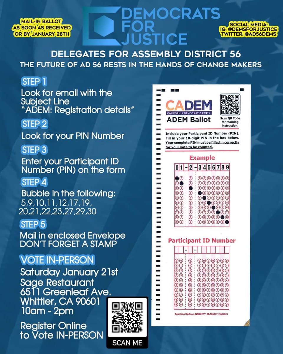 zxnaida's tweet photo. Thanks @streetsforall for recommending the Democrats for Justice slate for ADEM delegates in #AD56 (@AD56Dems)! All aboard the train for healthy, sustainable communities and streets for all!

Vote Jan. 21 in Whittier! Or send back your mail ballot. See details below or DM me. https://t.co/wHx9u7oDuo