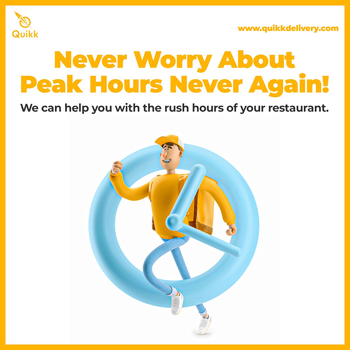 Never again be concerned about your peak hours.
Don't make your clients wait!

👉 Let our team help you with the rush hours of your restaurant!

#Quikk #doortodoordelivery #logistics #DeliveryPartner #packagedelivery #brand #securedelivery #expressdelivery #shippingmadeeasy