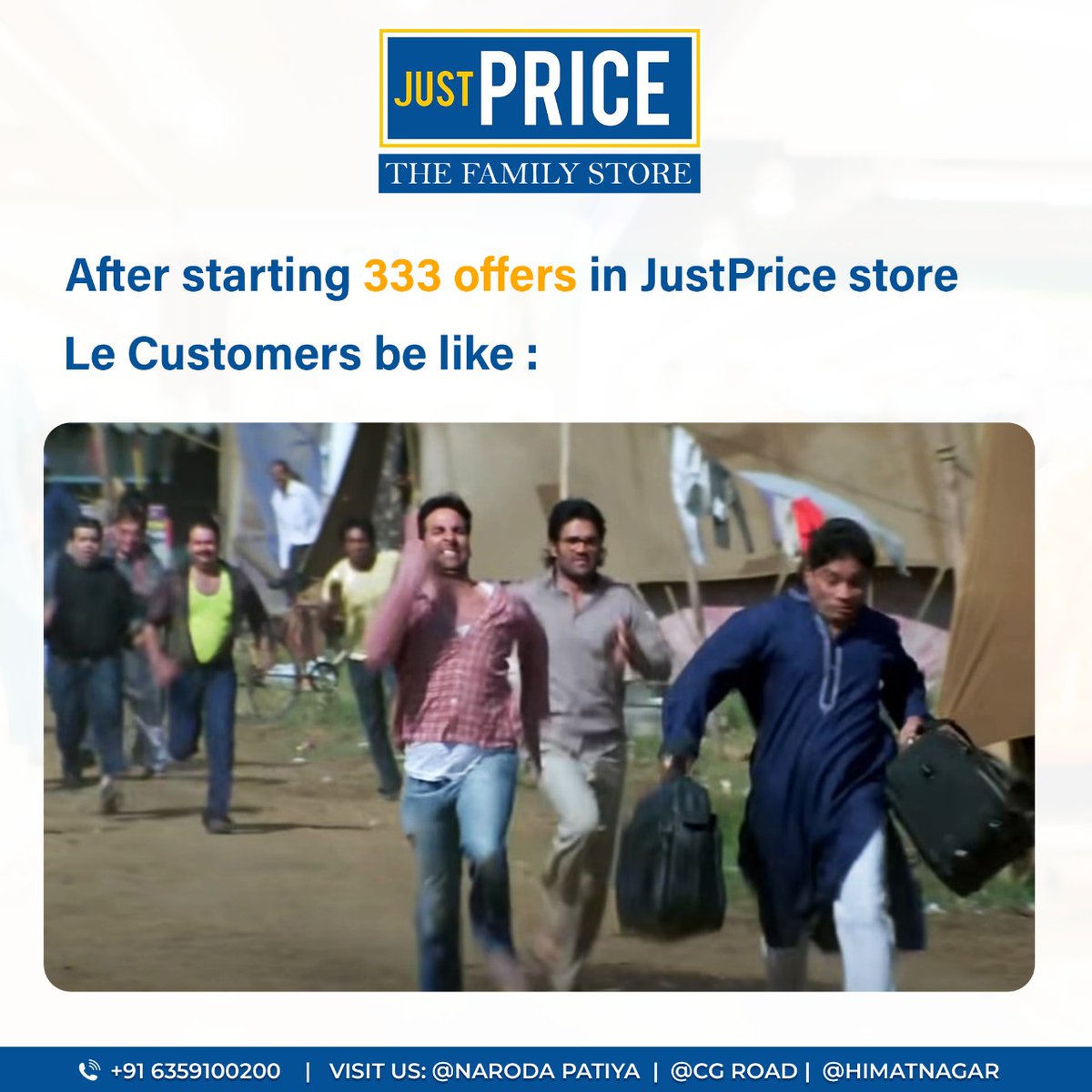 JustPrice13's tweet photo. ✨Jabardust January Offer 2️⃣0️⃣2️⃣3️⃣✨ 

Get the latest styles here, at an inexpensive price!
offer only at Just Price!!!💫
Buy anything at just Rs 333
.
.
.
#justprice #offers #SALE #MEGADISCOUNT #Gujarat #menswear #women #kids #footwear #CGroad #naroda #himatnagar #latestfashion https://t.co/cISphmcncF