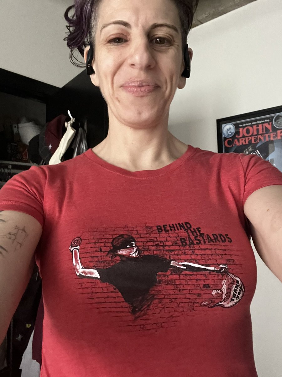 therealmprove's tweet photo. Wearing my new @bastardspod Throwin’ Bagels shirt today and expressing gratitude to @IwriteOK for teaching me that the trash pile of a man who popularized lobotomies died on my birthday, giving me an extra reason to celebrate yearly. Fuck that guy! https://t.co/dkn559GmWl
