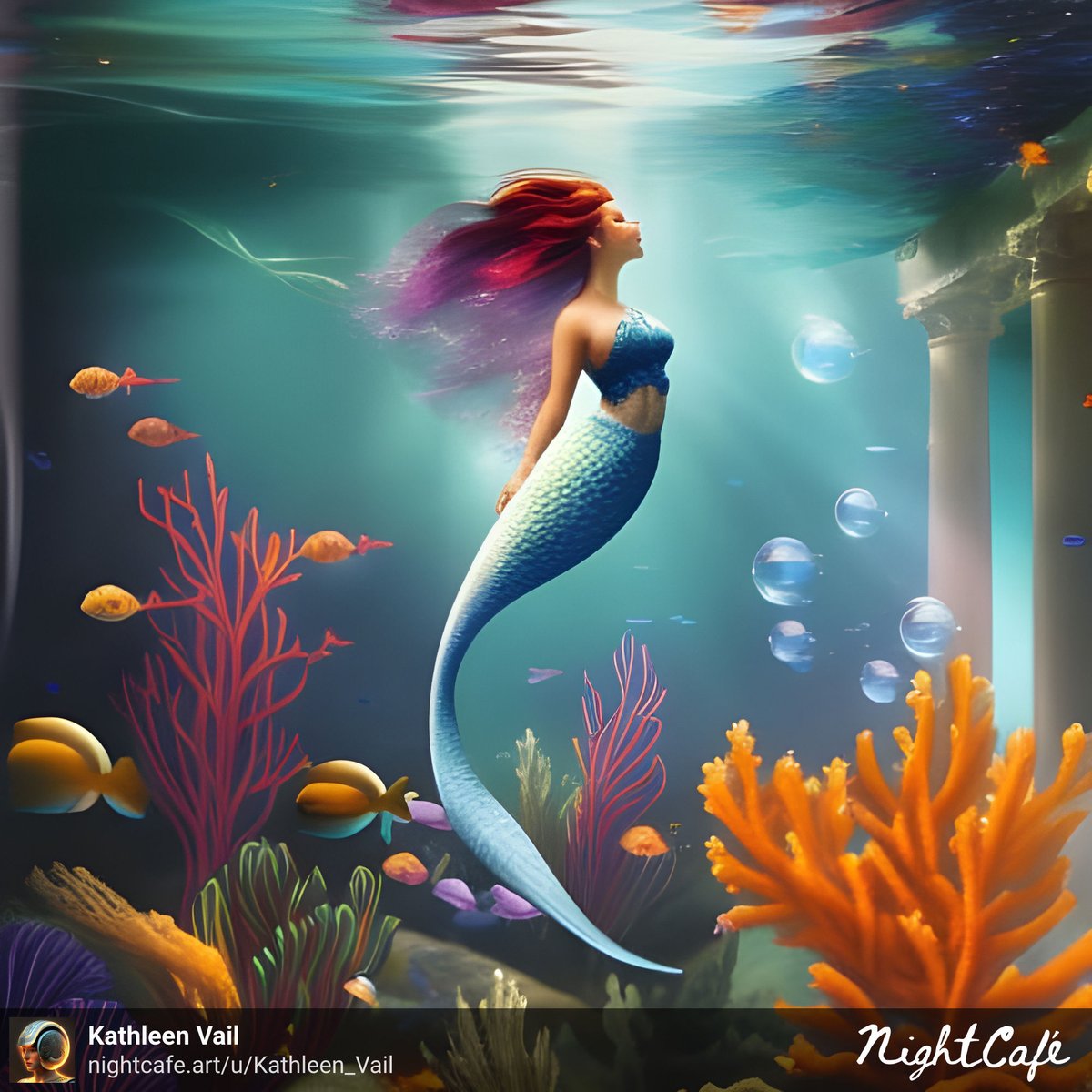 KV_Achilles's tweet photo. Here's my bioluminescent scene of a mermaid of #Atlantis - made with #NightCafe 🌃#AIart Creator for the #modifiermonday = #Bioluminescent✨https://t.co/ymdB1wxKhq #aiart #nightcafe #digitalart #vqganclip via @NightcafeStudio https://t.co/3WrS2spxjq