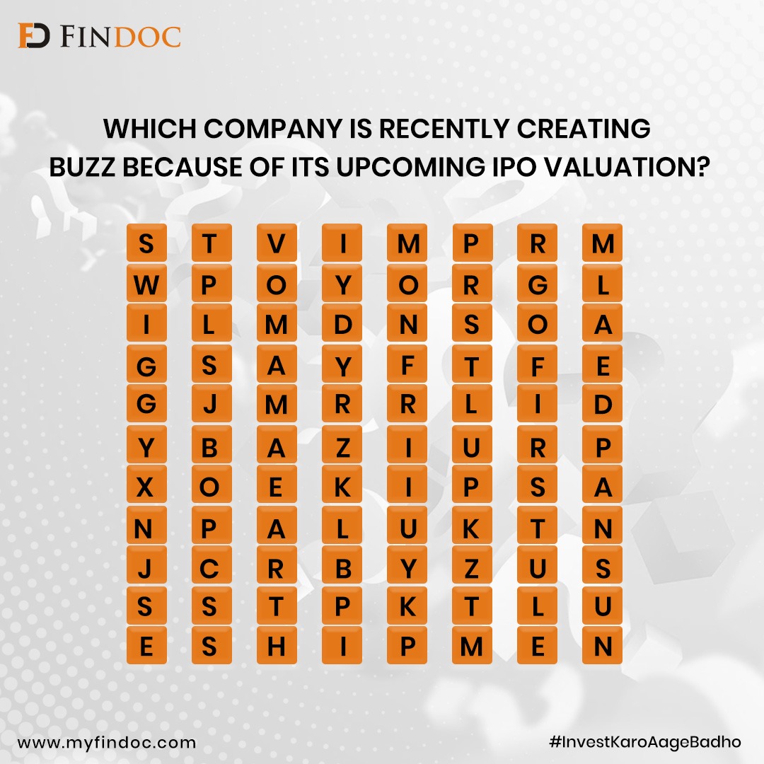FindocGroup's tweet photo. #QuizChallenge #ContestAlert 

Which company is recently creating buzz because of its upcoming IPO valuation?

Conditions: 
1. Follow us on Twitter: https://t.co/cyN0ApksMc

2. Use #Findoc #Investkaroaagebadho in Comment section

#findoc #challenge #contest #Stockmarket https://t.co/j0V4cC4IKQ