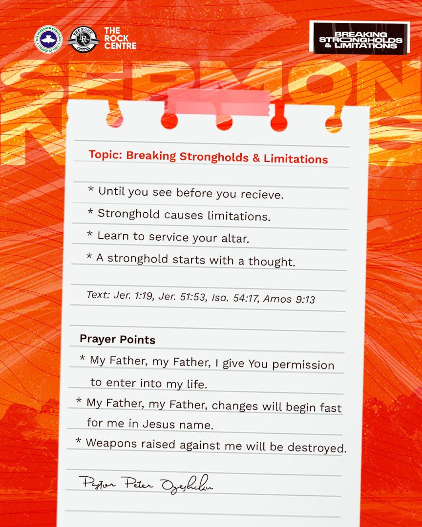 Drockcentre's tweet photo. Dear beloved family of God.
Still relieving the awesome time we had in God's presence as strongholds and limitations were broken.
Hallelujah 🙌🏼🙌🏼
.
.
.
.
#therockcentre #trc #goforward #freedom #breakeverychain #gospel #peace #joy #faith #holyness #rccg #rccgworldwide #yp7 https://t.co/vwYcDBEgMm