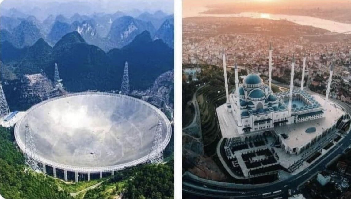 _umbertoeco__'s tweet photo. Çin 30 futbol sahası büyüklüğünde ki bu teleskopu 180 milyon dolara yapmış.
Türkiye ise bu camiyi 150 milyon dolara yaptı.
Çin'e bu teleskop uzay yarışında büyük bir üstünlük sağladı ve ABD bile panik oldu.
Sorum şu dur;
Peki arkadaşlar bu cami bu ülkeye ne kazandırdı...?! https://t.co/4cm8KibRQf