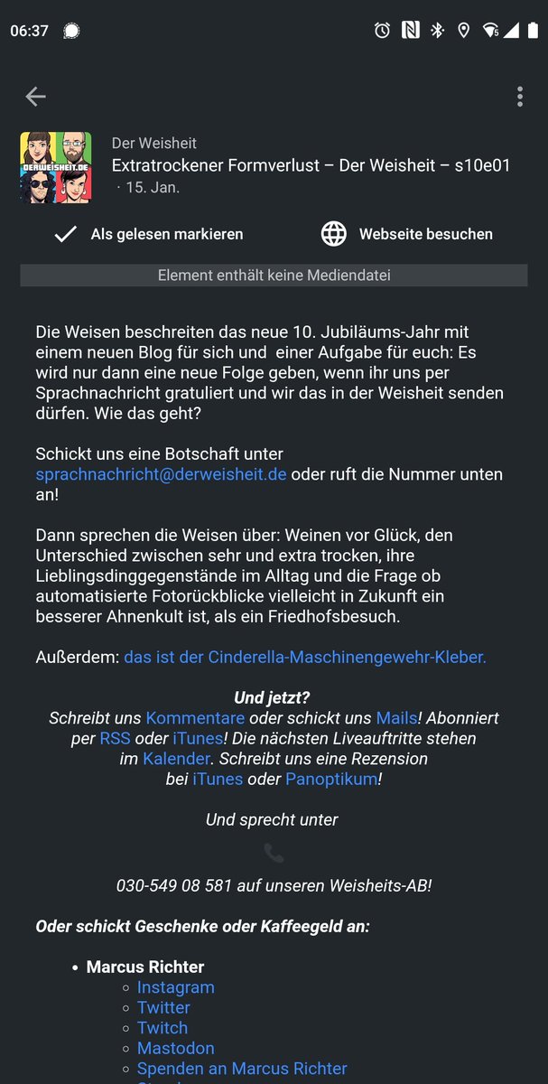 cell31986's tweet photo. @monoxyd @derWeisheit Hier im @AntennaPod wird sie angezeigt aber es gibt keine Mediendatei. https://t.co/LUBUhuCH3Y