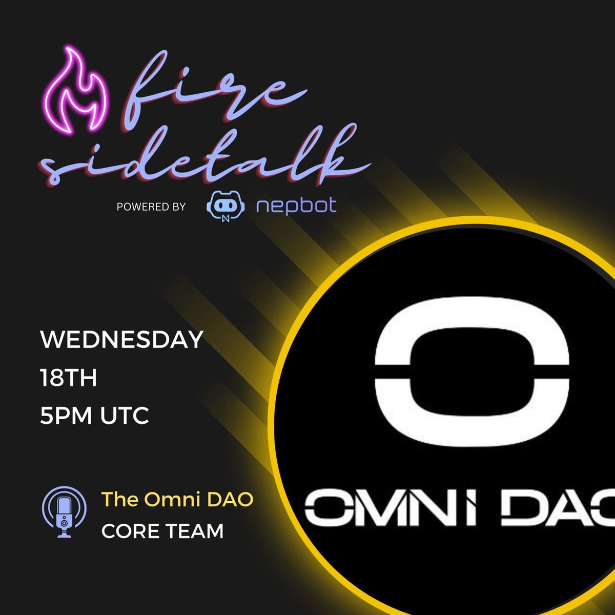 🎙#NepbotFiresideTalk #10: #AMA  with <a href="/theomnidao/">OMNI DAO</a> 

🏆4 $Near for best question

🚀Follow <a href="/nepbot4near/">Nepbot | NEAR Discord Bot 🤖</a>,  <a href="/theomnidao/">OMNI DAO</a> 
🚀Like &amp; RT 
🚀Drop questions: forms.gle/22k55N6uhHRtJk…

⏲️17:00 UTC, Jan 18
📍x.com/i/spaces/1gqxv…

Set your Reminder! 🔥#NEAR #NEARisNOW