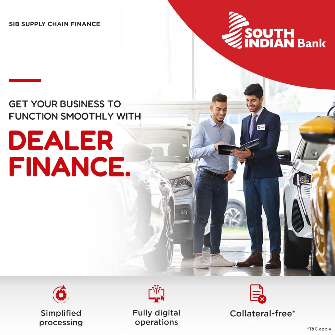 OfficialSIBLtd's tweet photo. Avail Dealer Finance from South Indian Bank, to finance direct distributors/ stockist/ dealers etc. of Small, Mid & Large Corporates. To know more, click https://t.co/kcEQXZg67G.
#southindianbank #sib #bankonus #dealerfinance #supplychainfinance https://t.co/kc7Ct8w2KP