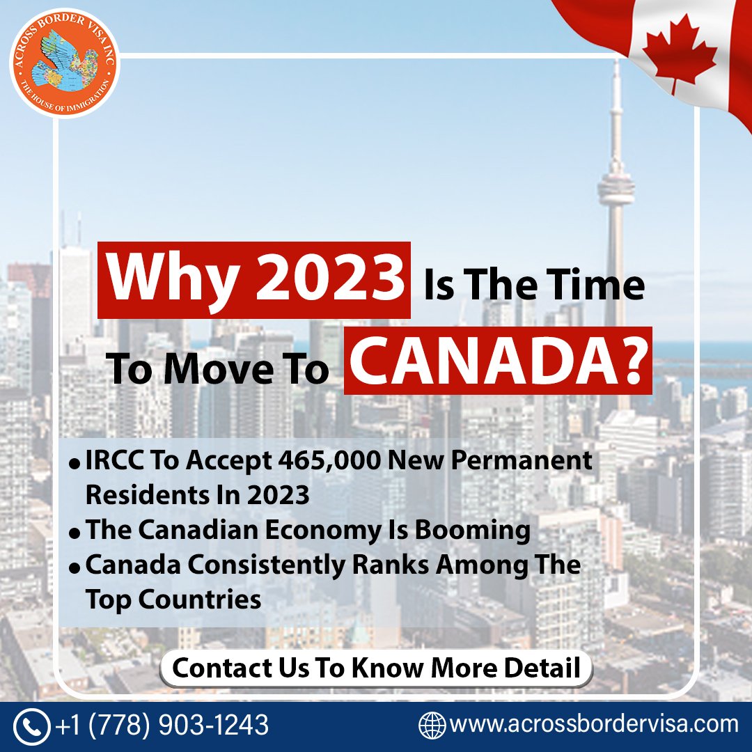 abvcanada's tweet photo. Want to move abroad? 
Canada is the best country to immigrate to for its booming economy. 
Secondly, the IRCC will accept 4,65,000 new permanent residents in the country by 2023.

👉 Call us at 📲 +1 (778) 903-1243

#acrossbordervisa #acrossborder #cicnews #canada🇨🇦 #live https://t.co/DN7C1XBWeN