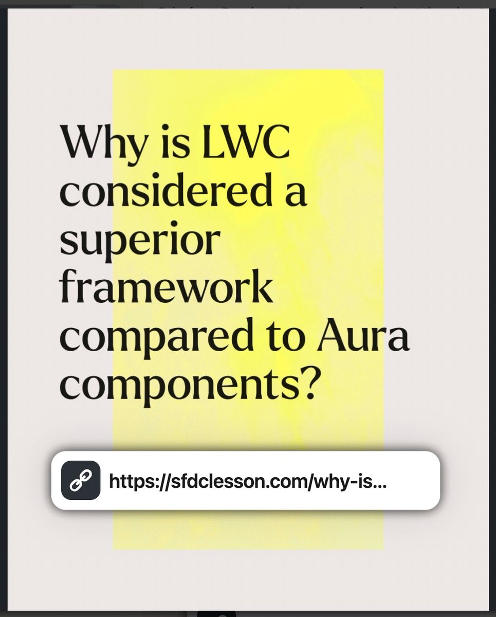 ArunKur94's tweet image. Want to know why #LightningWebComponents are the future of #SalesforceDevelopment? Our latest blog post compares LWC and #AuraComponents and breaks down the advantages of using LWC. From performance to community support, it's a must-read for any dev.
sfdclesson.com/why-is-lwc-con…