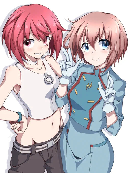 金潟すぐみさんと日向リンさん描きました5周年の賑やかしにでもなれば幸いなのです(/・ω・)/ちゃんと(?)描こうと思ってたのに気づけば服装がおかしなことに...(゜_。;)???#アリスギアお絵描き 
