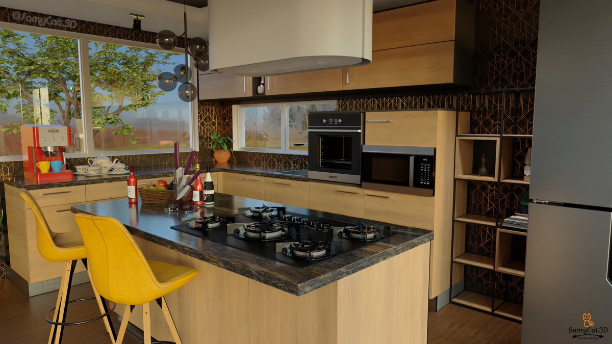SamyCat3D's tweet image. Hi dear followers, I share my latest job, a beautiful kitchen with access to the field, I hope you can share it and like it, 40 hours of work, everything was done with a program called #pConplanner #render #kitchendesign