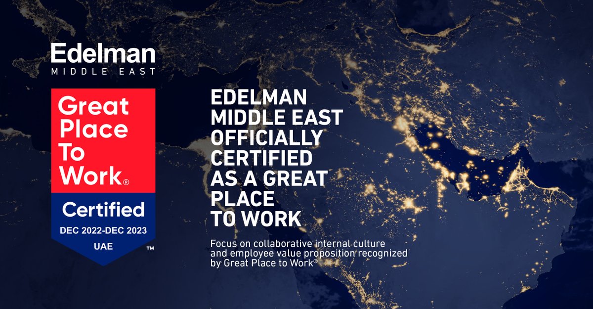 Celebrating! Great Place to Work 🥳

<a href="/gptw_me/">Great Place To Work Middle East</a> @OmarQirem 
#EdelmanMe #GreatPlaceToBe