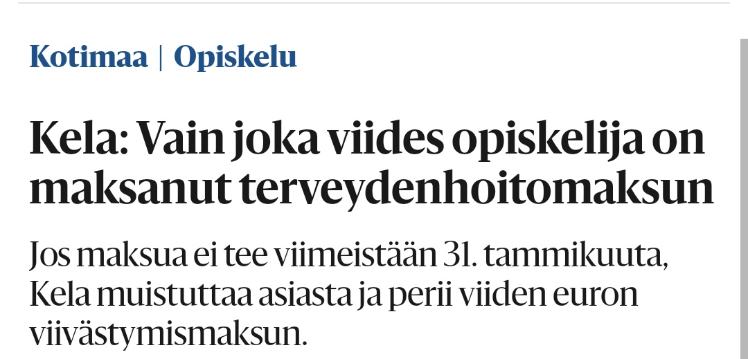 ottomatias's tweet photo. Tää on kyllä hyvin onnistunut uudistus, että keksitään uusi maksu, mutta ei lähetetä siltä laskua, vaan odotellaan että jengi kyllä osaa itse maksaa netissä. Ja muutamaa vuotta myöhemmin jopa 20% osaa. https://t.co/PG121lpbGi