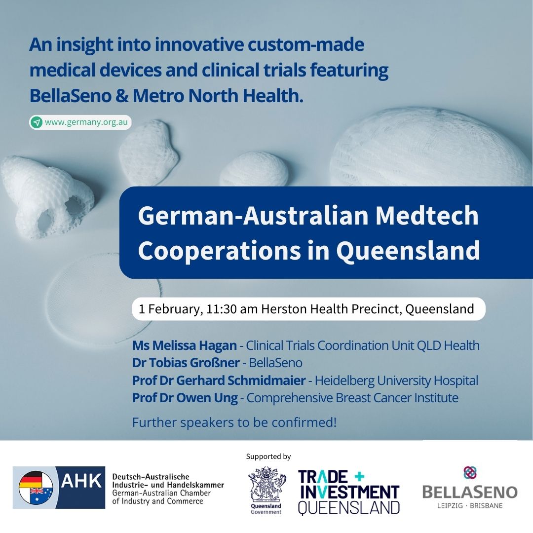 German-Australian Chamber (@germanchamberoz) on Twitter photo ๐ Don't miss your chance to meet experts of the #MedTech industry at our special event featuring German-Australian MedTech Cooperations in #QLD. We are excited to partner with the <a href="/tradeinvestqld/">Trade and Investment Queensland</a> and #BellaSeno for this event.
๐ More information: australien.ahk.de/en/events/evenโฆ ๐ Don't miss your chance to meet experts of the #MedTech industry at our special event featuring German-Australian MedTech Cooperations in #QLD. We are excited to partner with the <a href="/tradeinvestqld/">Trade and Investment Queensland</a> and #BellaSeno for this event.
๐ More information: australien.ahk.de/en/events/evenโฆ