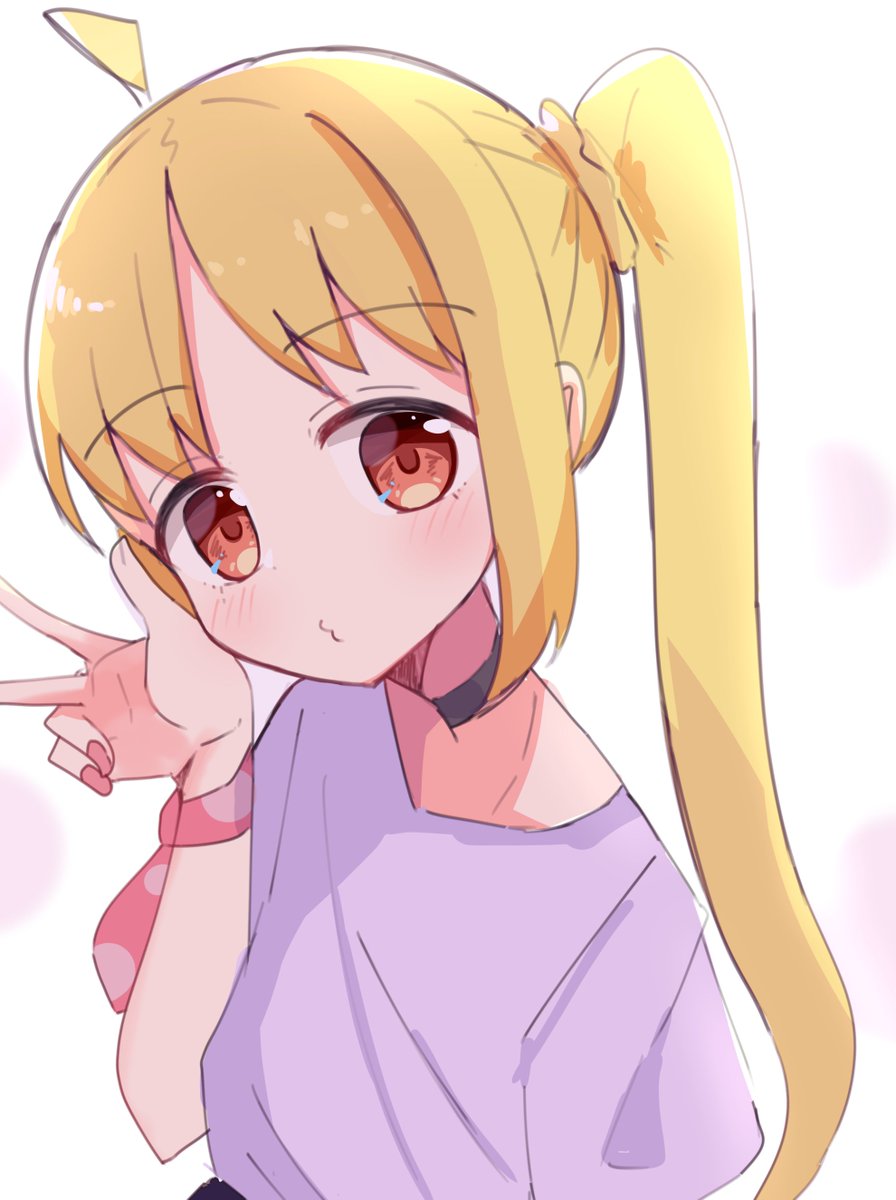 ijichi nijika 1girl solo blonde hair long hair side ponytail shirt ahoge  illustration images