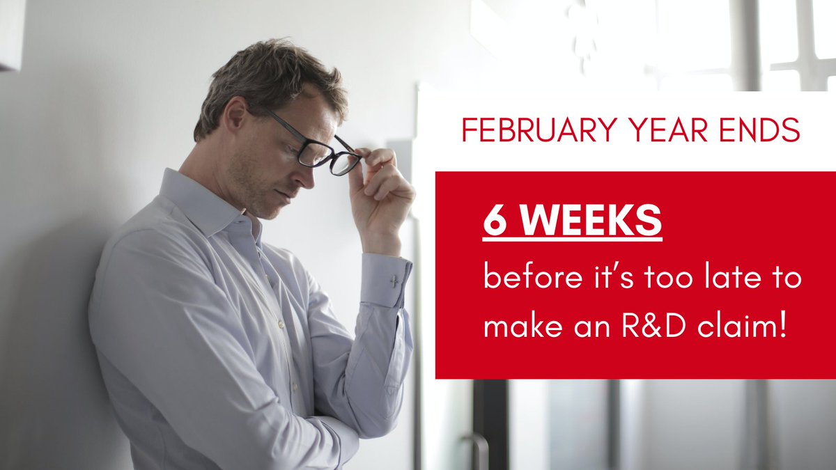 Have a client with a FEBRUARY Year End?

They have JUST 6 WEEKS to make an R&amp;D claim.

Miss it, and they’ll lose their claim.

Don’t wait, act now.

#accountingandaccountants #uksmallbusiness #uktax