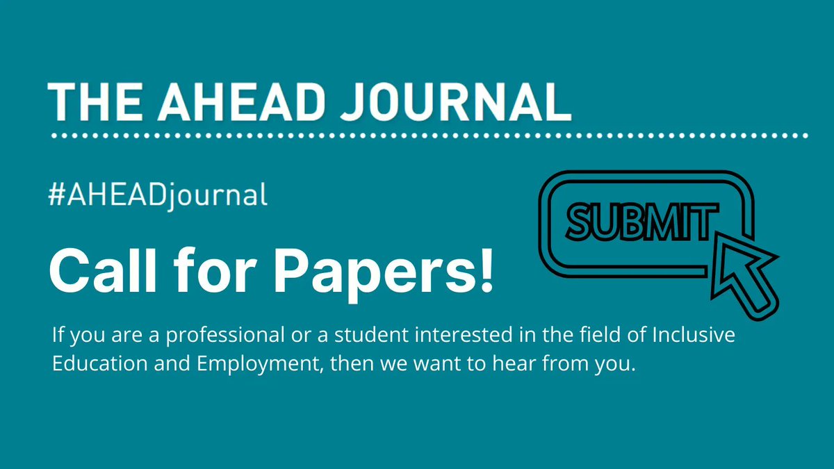 Have you got a project in inclusive education or employment you want to shout about? 📢

The #AHEADjournal is open for submissions! We welcome articles 900-3,500 words. Email lorraine.gallagher@ahead.ie to submit. You can see the AHEAD Journal here - buff.ly/3dHJqEt