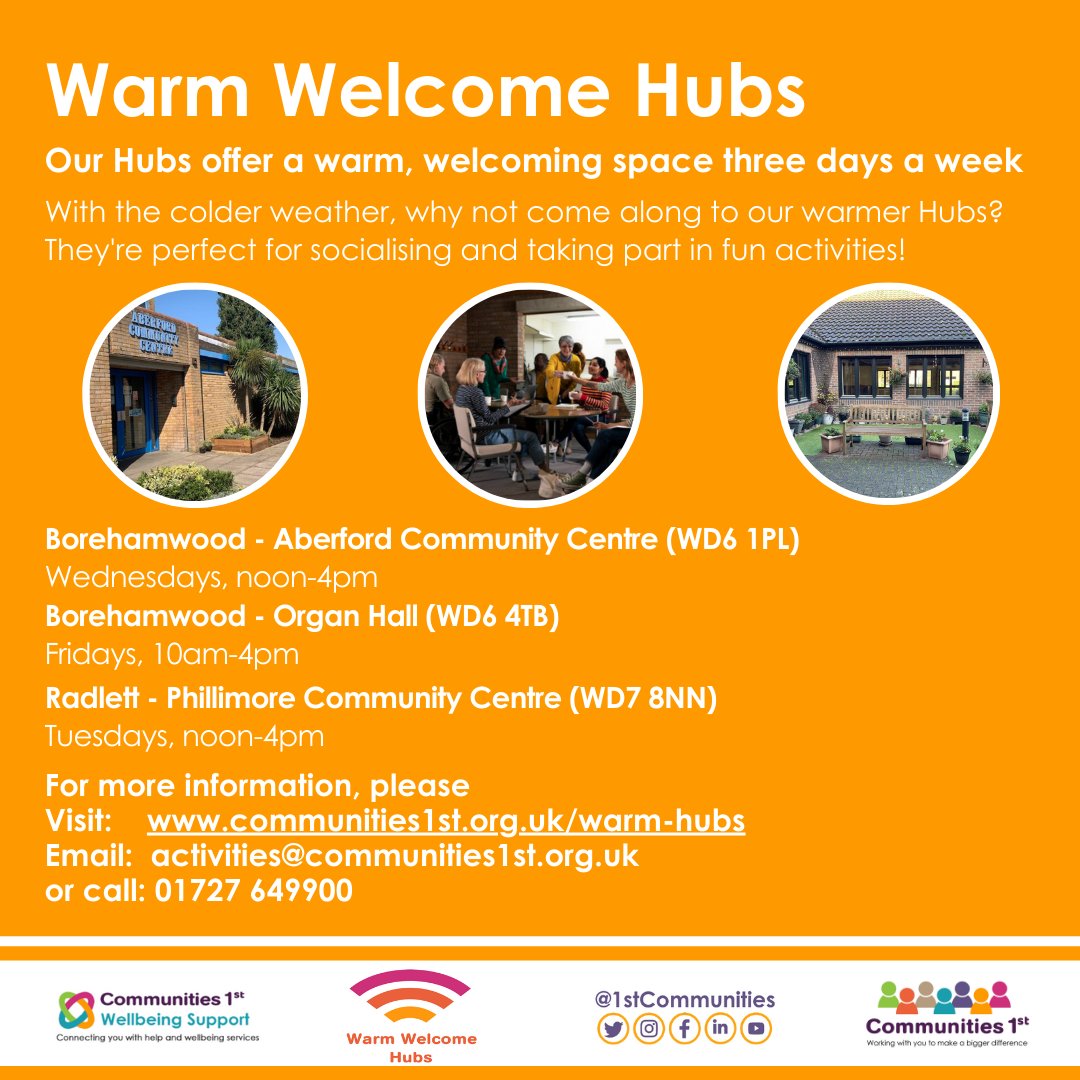 Visit our Warm Hubs this week! 

In both Aberford Community Centre and Organ Hall, we will be hosting Computers and a Cuppa as The Hub on Leeming Road is currently closed due to flooding. Everyone is welcome. 

Learn more here: ow.ly/24Oq50Mp3Lf