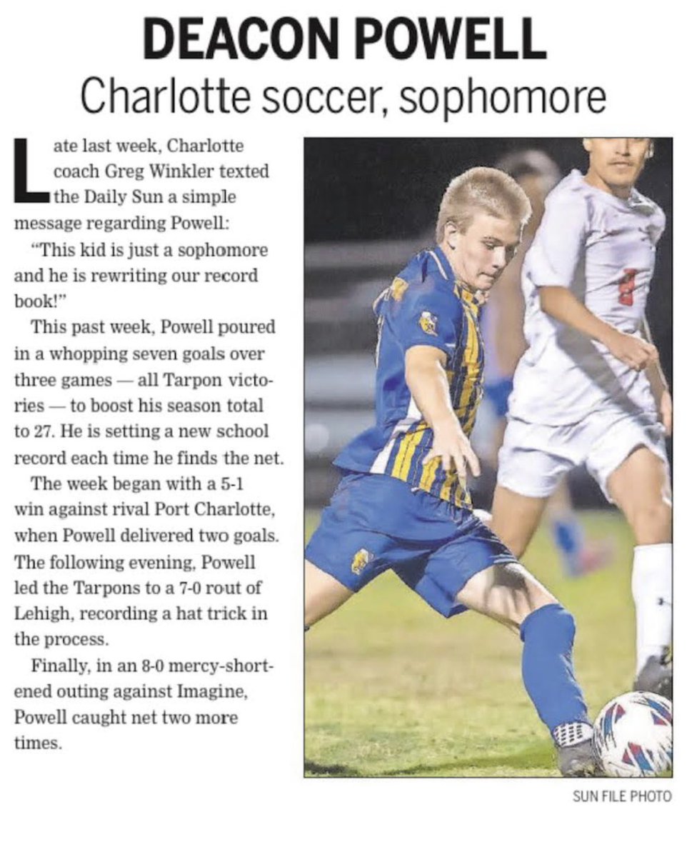 Tarponsoccer's tweet photo. Sun Preps “Athlete of the Week”
#teamfirst #liftemup https://t.co/nXsCtQB1rH