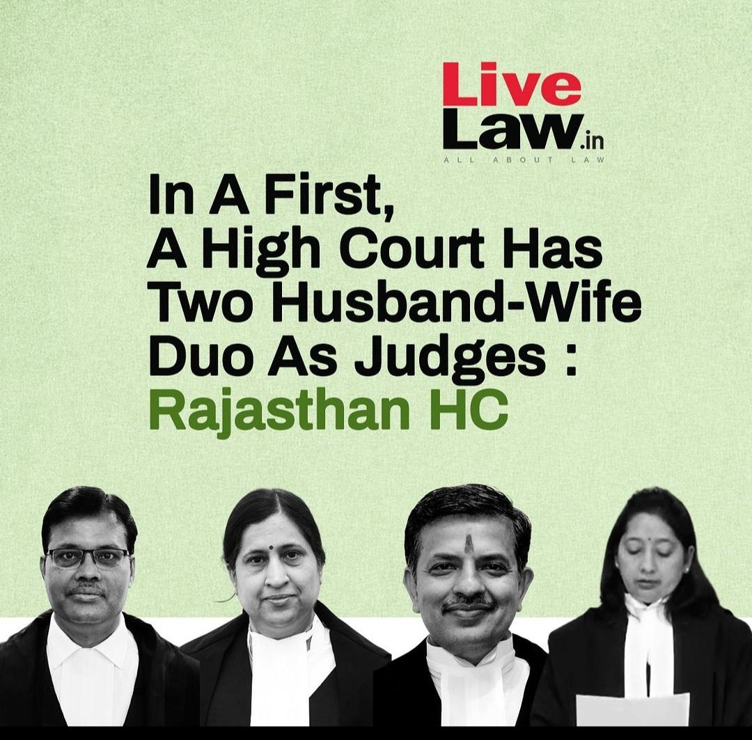 Now two husband and wife duo as Judges #rajasthanHC. Many times because of husband's work in the same field wife's work gets ignored. Even at @Ashoka they avoided to give fellowship to a wife because her husband was a #AshokaFellow. This is so sad.